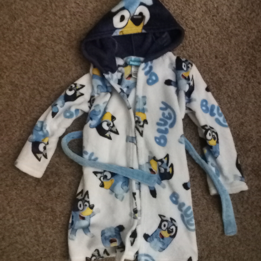 Bluey Kids Hooded Plush Bathrobe - Blue and White